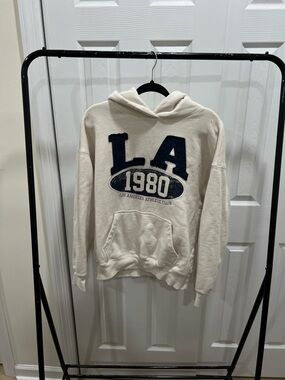 PacSun Cream Hoodie with Navy LA 1980 Applique